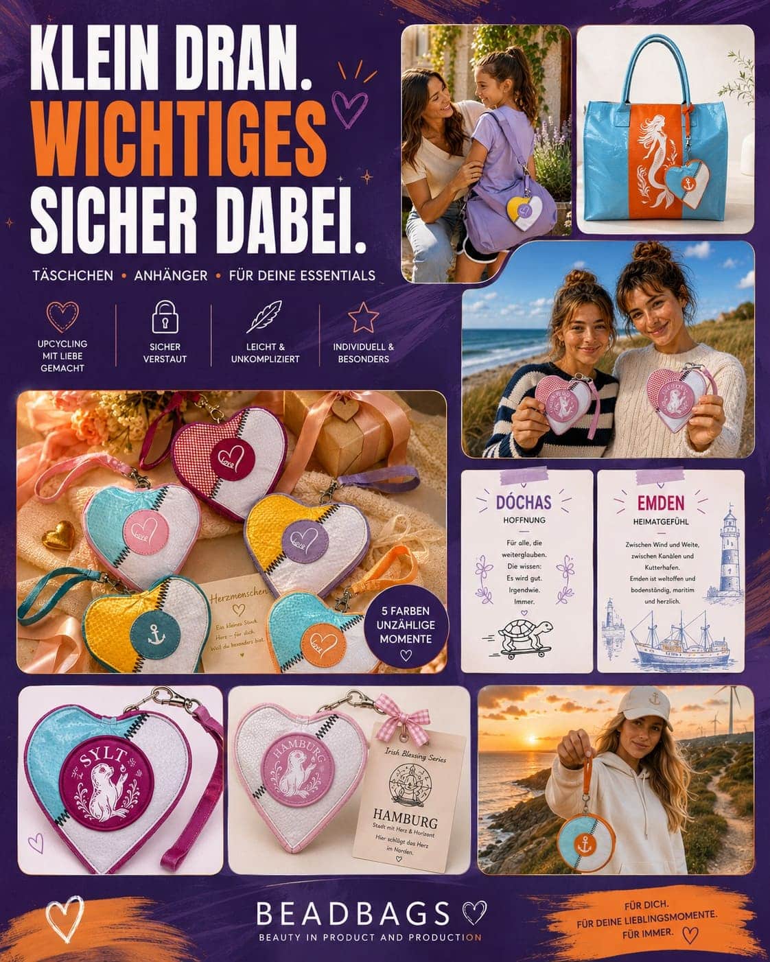 Beadbags Mood-Collage mit Anwendungen, Geschenkideen und regionalen Editionen