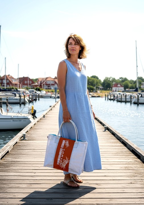 Frau am Hafen mit individualisiertem Beadbags Shopper